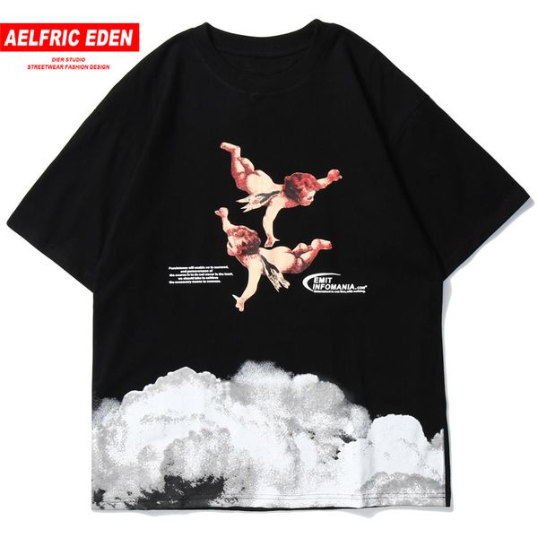 

aelfric eden angel print harajuku t shirt mens japanese hip hop streetwear t shirts 2020 summer cotton loose short sleeve y200611, White;black