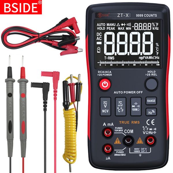 

bside zt-x digital multimeter true rms 9999 counts 3 lines display multimetro dmm dc/ac voltmeter ammeter ohm hz temp tester