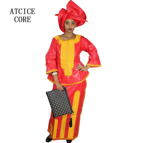 

африканские платья для женщин bazin riche вышивка дизайн длинное платье dp221, Red