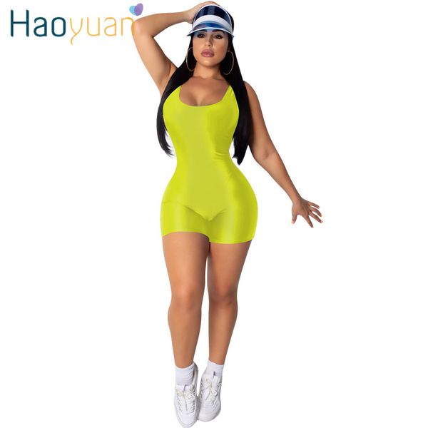 

haoyuan neon playsuit streetwear overalls fitness bodysuit one piece black backless bodycon shorts rompers womens jumpsuit, Black;white