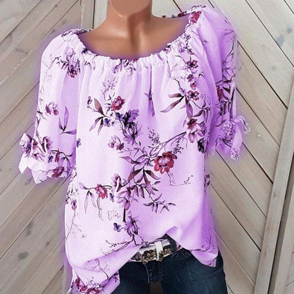 

5xl summer women floral printed blouse loose short sleeve plus size, White