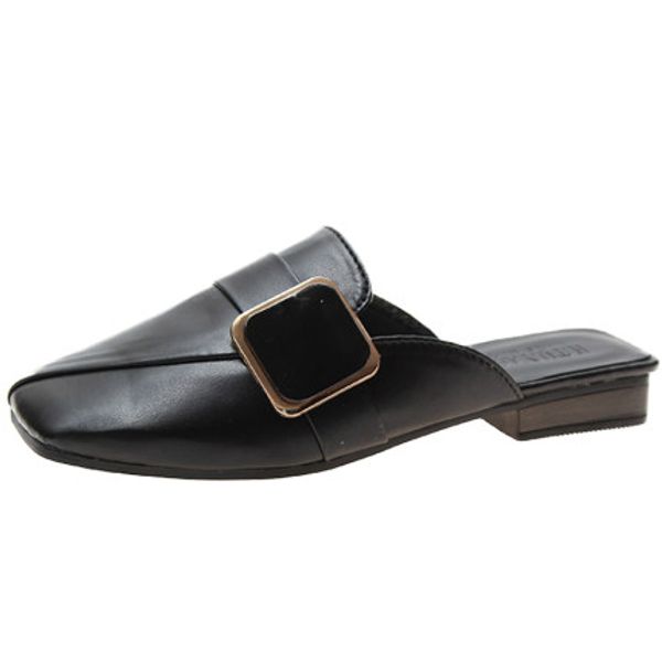

baotou half slippers women wear 2020 spring and summer new wild square head thick with lazy sandals trawl red muller shoes, Black