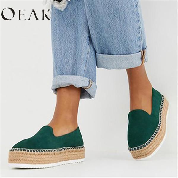 

oeakfaux suede espadrilles shoes slip-on casual loafers women platform flats ballet comfortable ladies shoe, Black