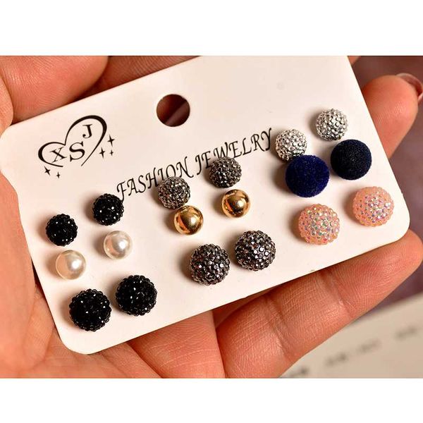 

new fashion women jewelry wholesale girls birthday party pearl ear stud mix and mashup 9pair /set earrings gift ing, Golden;silver