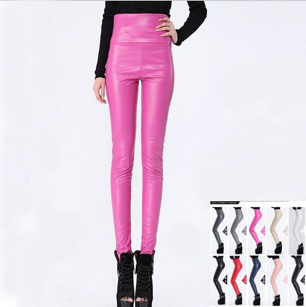 

new faux leather leggings for women high waisted woman pants casual skinny panty trousers black,red,white