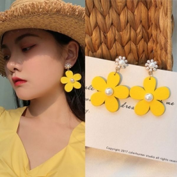 

personality hit color wood acrylic simple earrings flower summer fresh style candy color ear jewelry pierced earrings, Silver