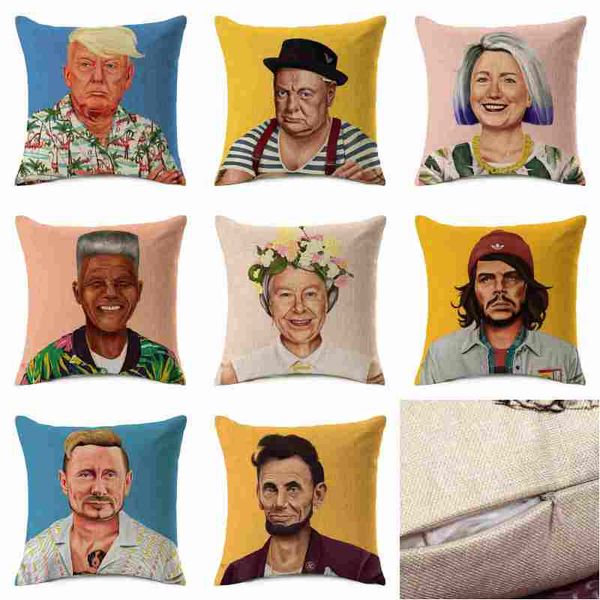 

donald trump winston churchill cushion covers hipster art hillary queen elizabeth vladimir putin cushion cover linen pillow case 8 styles