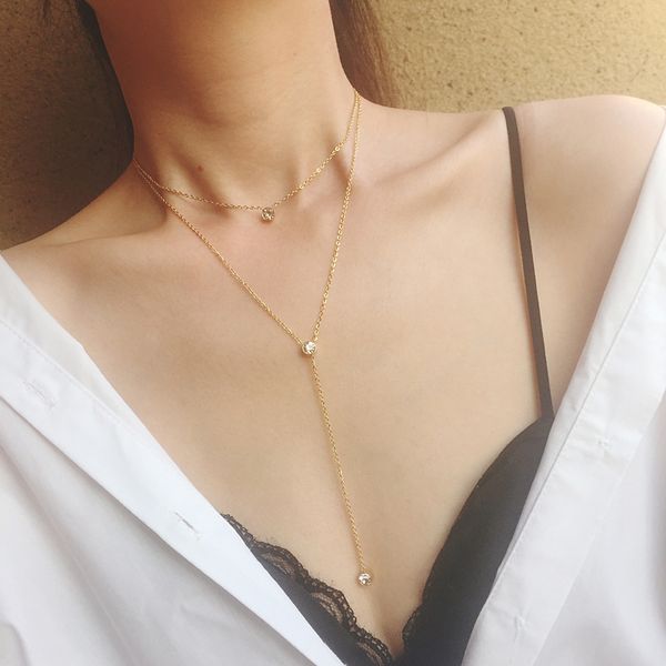 

fashion alloy women's chain necklaces 2018 gold color crystal necklace for women gift wholesale, Silver