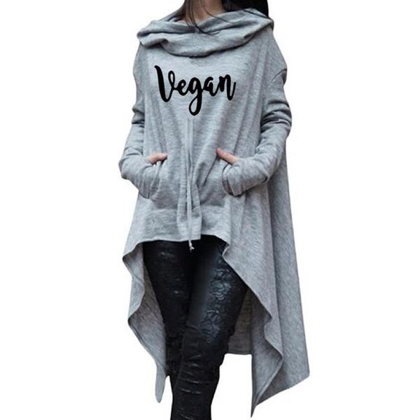 

vegan letters printlong irregular hoodies for women kawaii sweatshirt femmes hoodies women sweatshirts girls funny cute pattern, Black