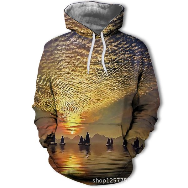

mens designer sunset scenery digital printing sweater, Black