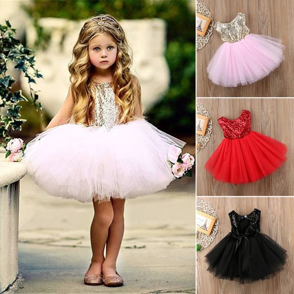 

princess baby girls dresses wedding sleeveless sequin bow evening dress 3 colors princess dress tutu kids designer girls dresses jy30, Red;yellow