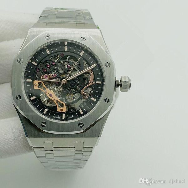 

роскошные часы мужчины автоматические механические часы полые классический стиль 42мм полный нержавеющая сталь 5 atm водонепроницаемый сапфи, Slivery;brown