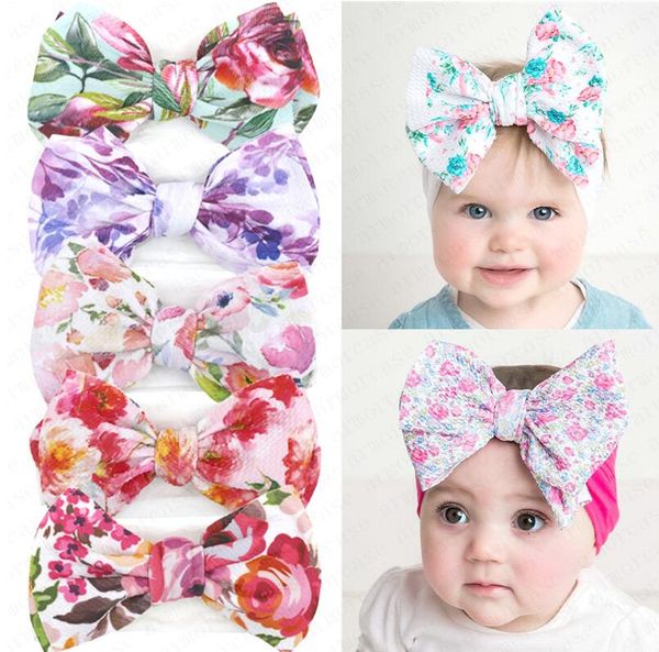 

baby girls floral tie-dyed princess headband kids big bow hair band bohemian infant headbands newborn soft hairbands head wrap turban d61006, Slivery;white