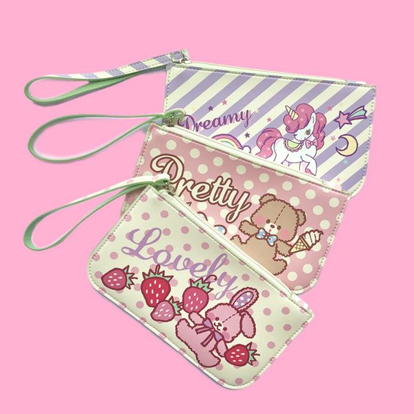 

bazuri japanese style double layer purse cute cartoon students wallet harajuku-style soft pink girl's handbag handle wallet, Black