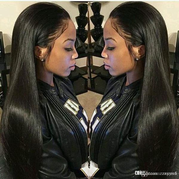 

straight front hair wigs part brazilian remy hair wig 24 pre plucked natural hairline+wig net, Black