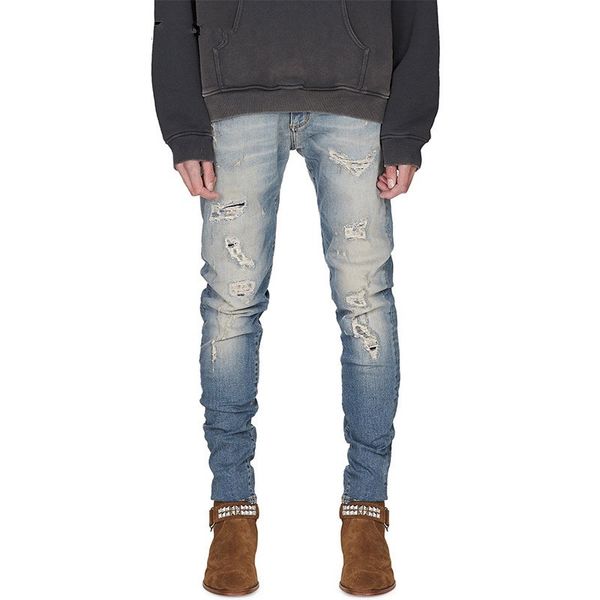 

mens ripped jeans for men casual black blue skinny slim fit denim pants biker hip hop jeans with holel denim pants