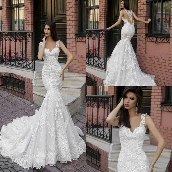 

new elegant mermaid wedding dresses lace appliques v neck bridal gowns plus size boho bridal vestidos de novia, White