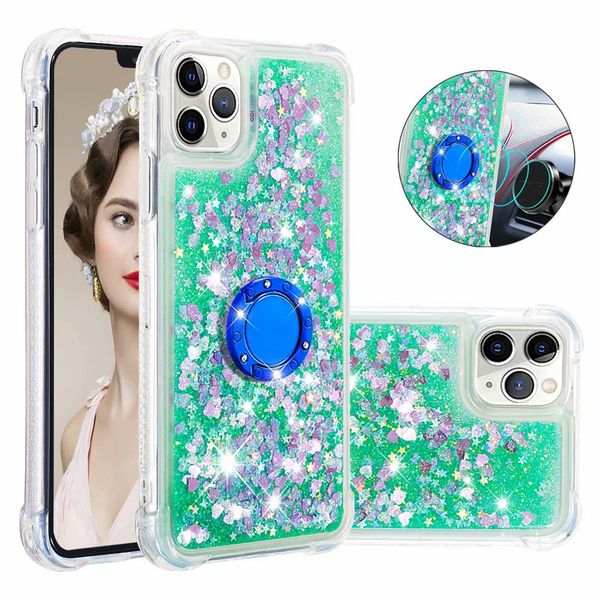

liquid quicksand clear soft tpu case with glitter magnetic finger ring for iphone max 11 pro xr x 7 8 6 6s plus