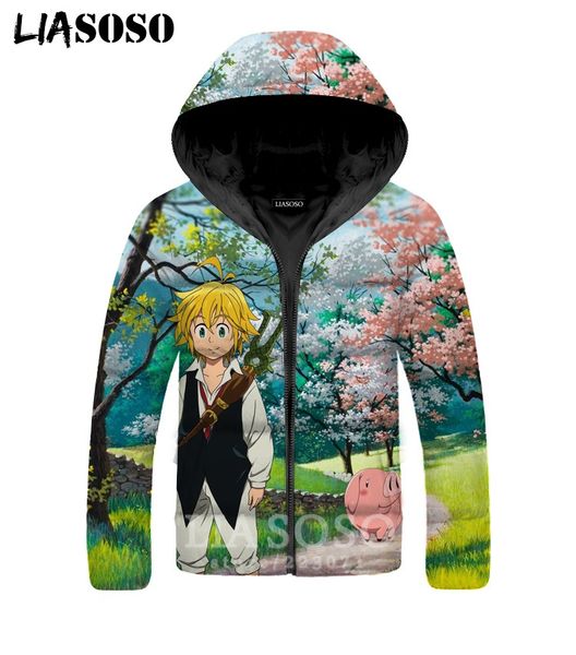 

the seven deadly sins jackets men women ban 3d print anime plus velvet thickening zipper hoodie warm down filled coat a325-4, Black