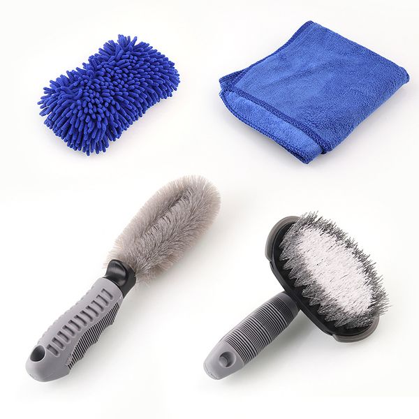 

car cleaning set wheel rim tire cleaning brushes+glove+towel kit auto scrub brush washing tools