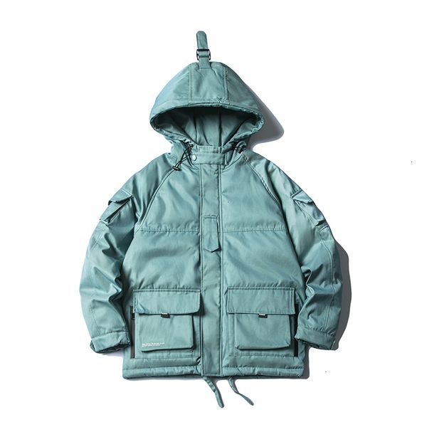 

new winter tooling coat men's warm thick fashion solid color casual large pocket hooded coat man streetwear wild cotton jacket, Black