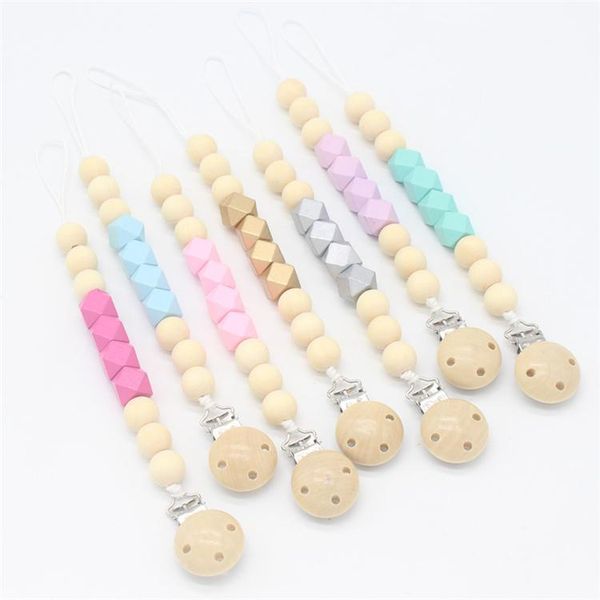 

new baby clip chain holder wood beaded pacifier soother holder clip nipple teether dummy strap chain