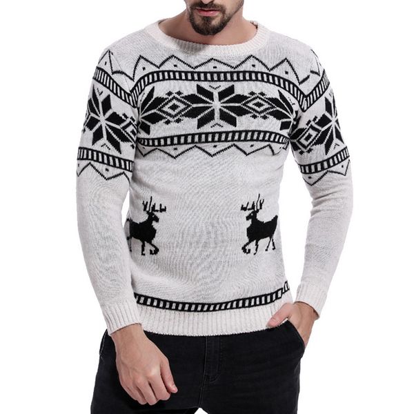 

men female pattern knitted pullovers fashion slim fit christmas gift male pull sweter autumn sika deer snowflake casual sweater, White;black