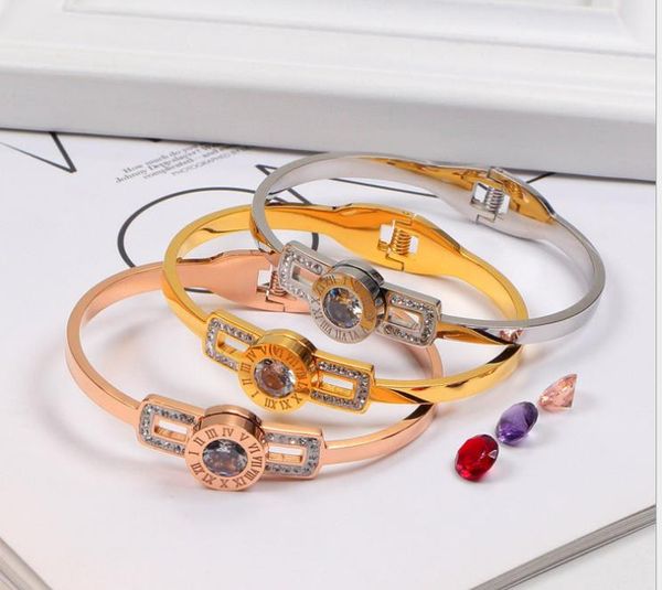 

titanium steel roman numeral diamond changing bracelet women color diamond lovers bracelet, Golden;silver