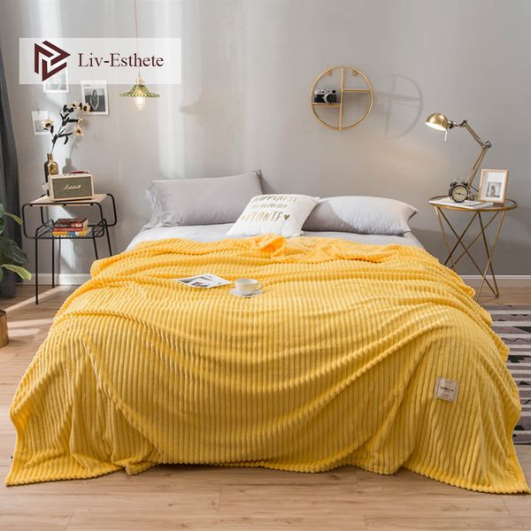 

liv-esthete fashion milk velvet yellow travel throw blanket flannel blanket queen king all season for sofa bed drop ship