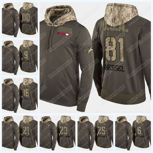

81 Phil Kessel Arizona Coyotes Camo Hoodie Clayton Keller Oliver Ekman-Larsson Derek Stepan Nick Schmaltz Lawson Crouse Hockey Jersey