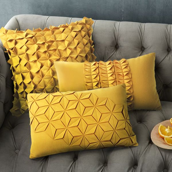 

morden yellow/blue cushion art decorative pillow creative geometric pattern solid cushions home decor sofa throw pillow