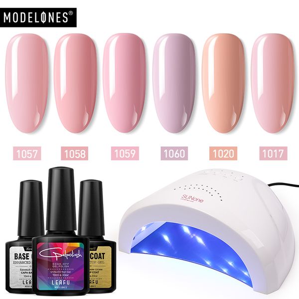 

modelones 9pcs/lot 48w led lamp nail art gel polish nail kits soak off base primer gel kits semi permanent polish set