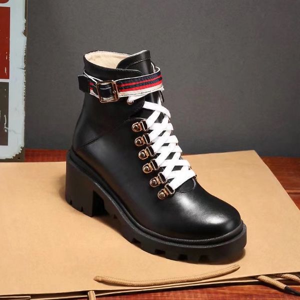 

up martin boots calfskin leather spikes rivet boot lace women ankle bottes booties australian bottines combat boots 16 dust bag, Black