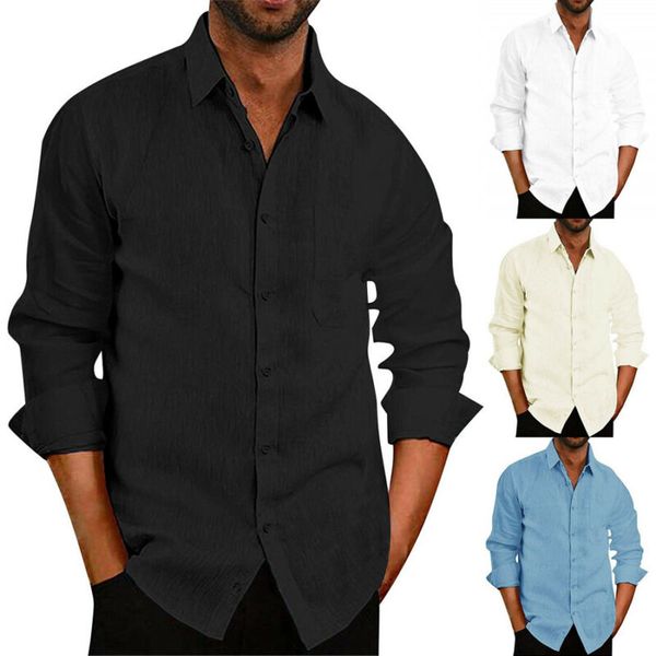 

men summer linen slim long sleeve shirt button retro casual muscle basic tee s-xxl, White;black