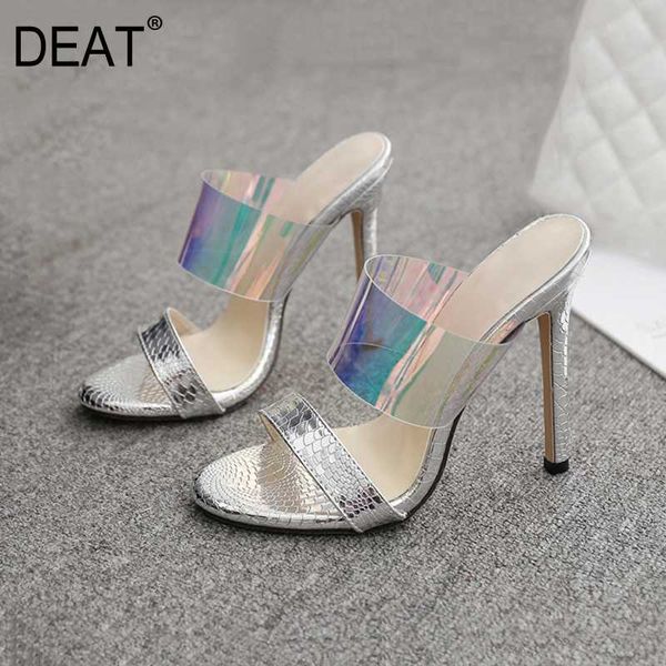 

deat] 2020 new spring summer round toe shallow transparent pvc colorful thin high heels slippers women shoes fashion 10g722, Black