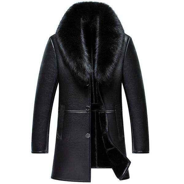 

men leather jacket new genuine leather winter coats male fur collar casual jackets male plus velvet jaqueta masculino black