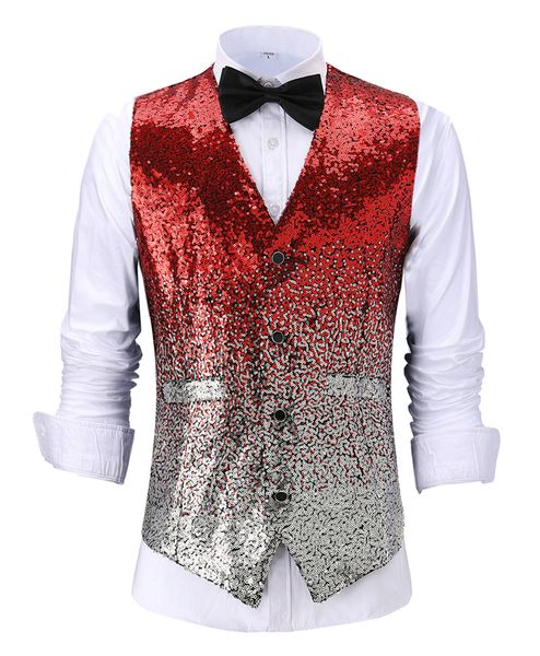 

men shiny sequin suit vest fashion slim fit business dress suit vest mens suit prom wedding waistcoat custom made groomsmen vest, Black;white