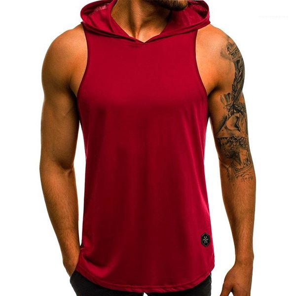 

mens sleeveless solid color casual mens t shirts soft breathable hooded fashion loose mens tank summer, White;black
