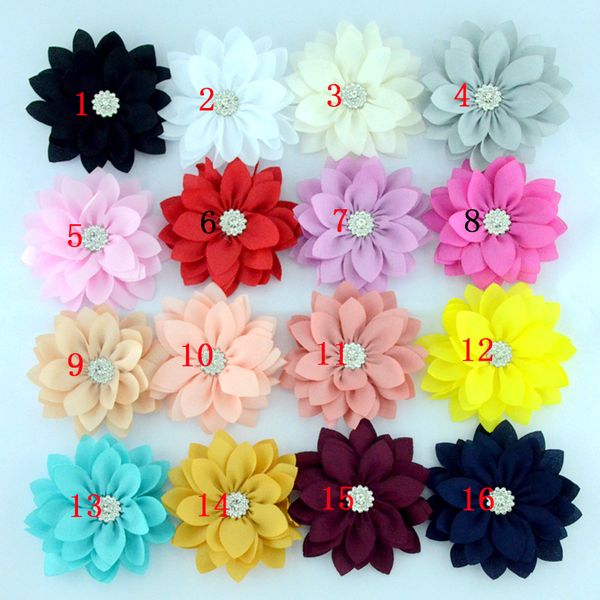 

nishine 20pcs/lot 3.6" lotus chiffon flowers with button for children headband clips diy kids girls women hair accessories, Slivery;white