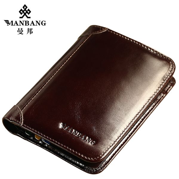 

manbang wallet genuine leather men wallets short male purse card holder wallet men fashion gift for, Red;black