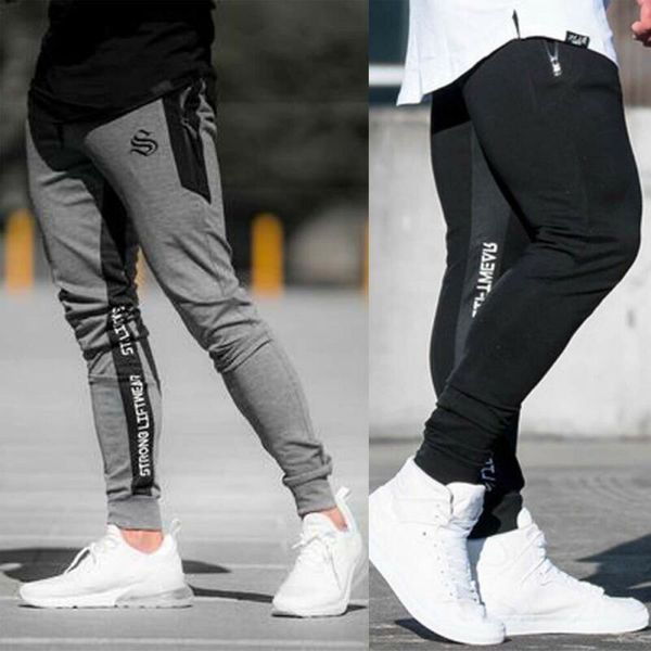 

2019 new men long casual sport pants gym slim fit trousers running joggers gym sweatpants, Black