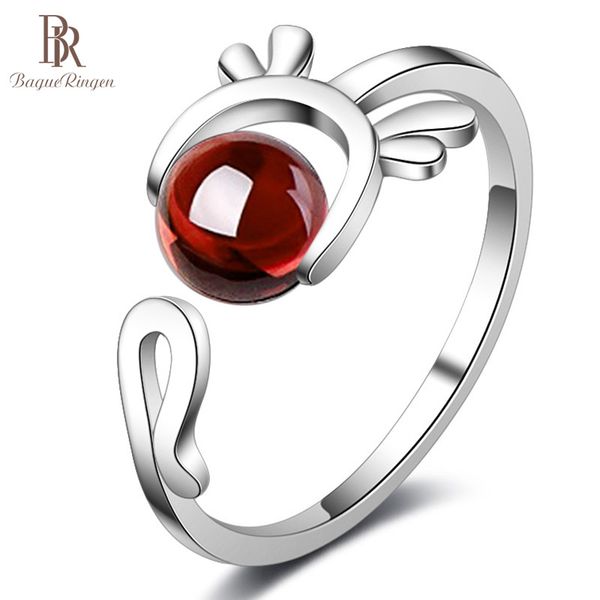 

bague ringen silver 925 jewelry ring open adjust woman silver finger ring with round garnet gemstone engagement fashion jewewlry, Golden;silver