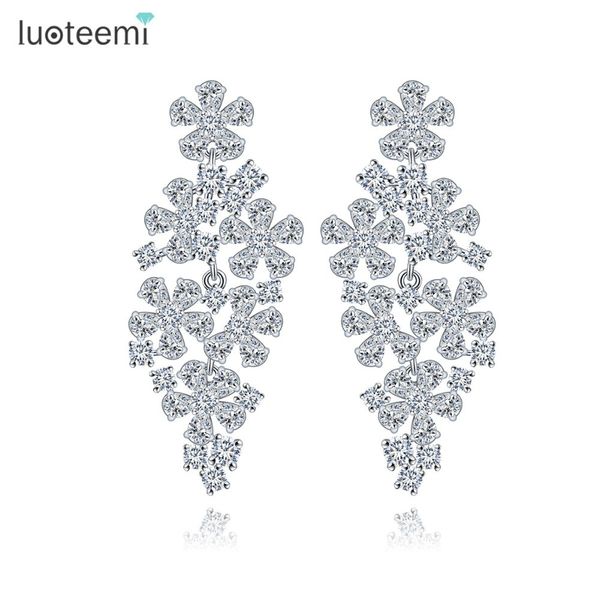 

luoteemi brand new flowers shape bijoux shing cz crystal white gold-color jewelry drop earrings for women party orecchini gifts, Silver