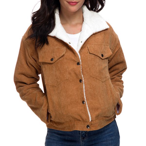 

sfit women winter jacket thick fur lined coats parkas fashion faux fur lining corduroy bomber jackets cute outwear 2019 fashion, Black;red