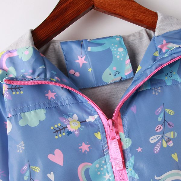 

spring jacket for girls coats hooded unicorn rainbow pattern baby girls clothes outerwear kids windbreaker autumn girls jackets, Blue;gray