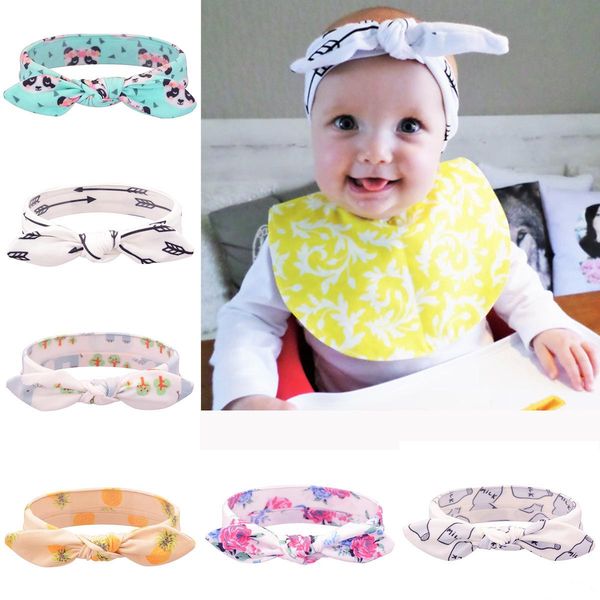 

2017 new bunny ear knot baby girl bohemia headbands floral print fashion hair band kids elastic headwear, Slivery;white