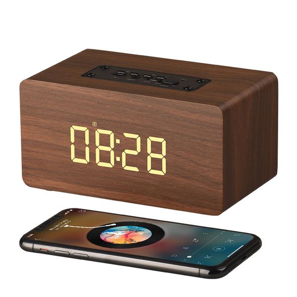 

wooden touch clock bluetooth wireless speaker w5c portable subwoofer bass support tf fm handscall stereo wireless speakers