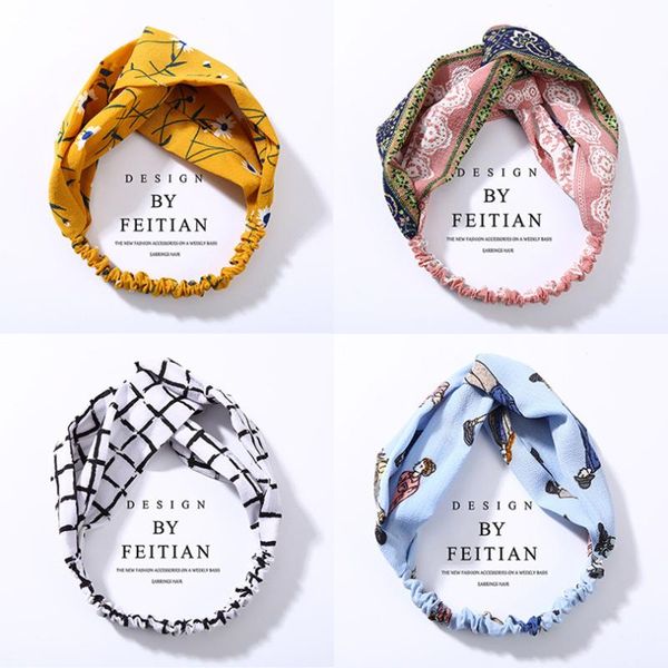 

haimeikang fashion cross knot striped headband hairband for women girls chiffon flower print elastic hair bands grid headbands