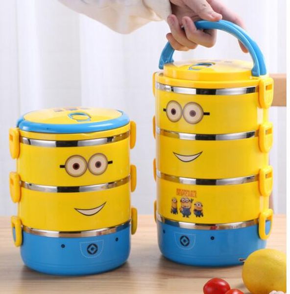 

wholesales stainless steel cartoon lunch box small yellow people insulated lunch box multi-layer sealed lunch box