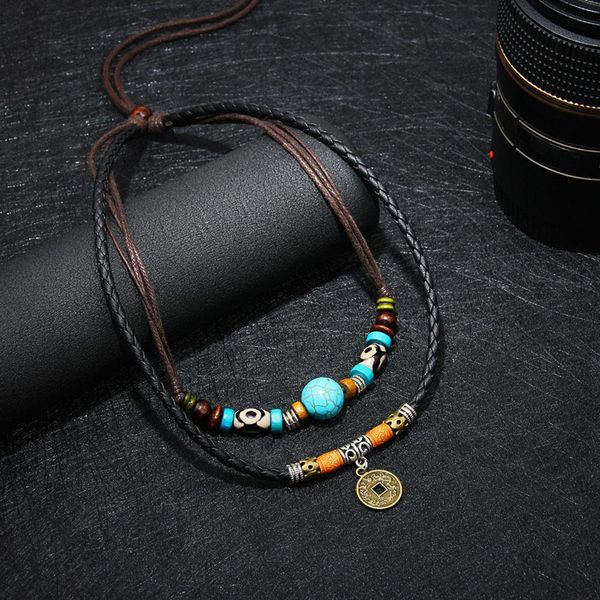 

men multilayer faux turquoise bead coin pendant choker necklace jewelry gift new, Silver